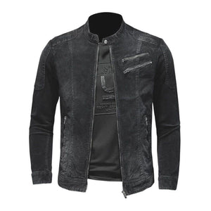 Herren-Bikerjacke aus gewaschenem Vintage-Denim