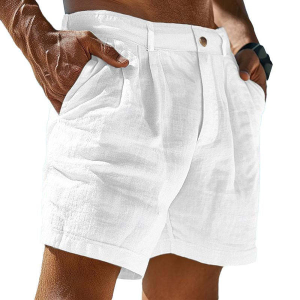 Pantalones cortos de playa de verano de lino de color liso para hombre