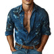 Dunkelblaues Denim-Shirt mit Aufdruck für Herren im Frühling und Herbst