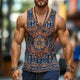 Men's Retro Casual Ethnic Style Geometric Print Round Neck Tank Top