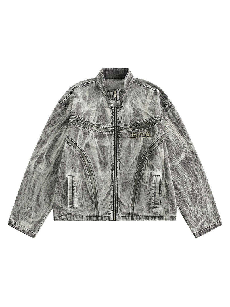 Jeansjacke im Hip-Hop-Stil mit verwaschenem Print 