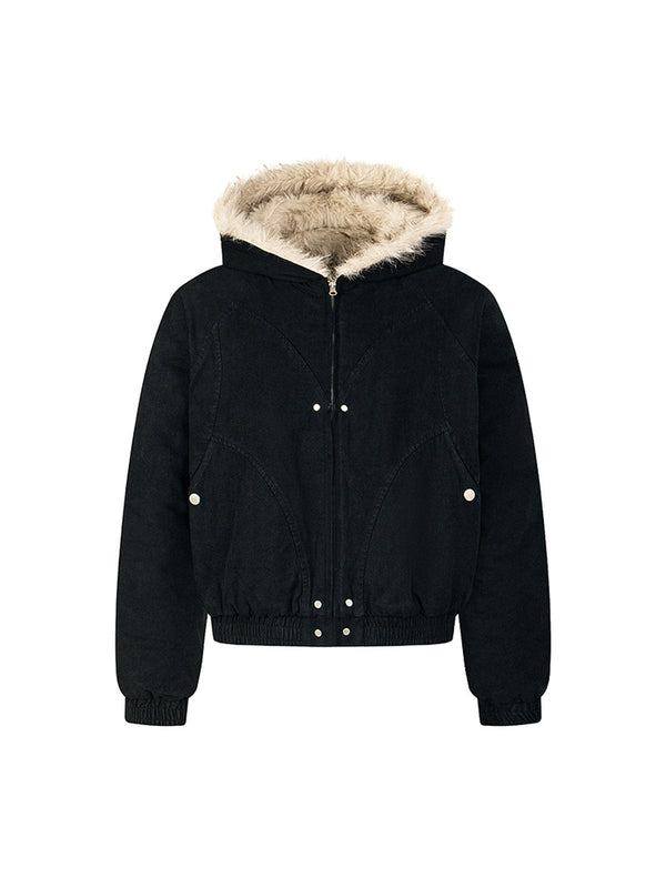 Patchwork Fur Hooded Quilted Jacket