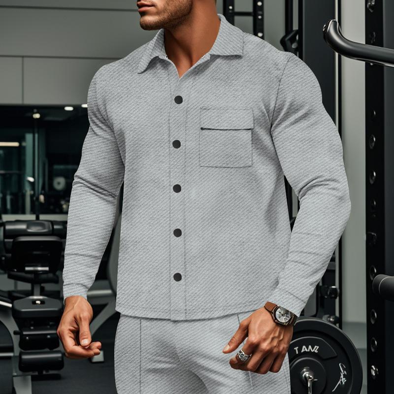 Men's Casual Twill Lapel Single Breasted Long Sleeve Shirt Jacket