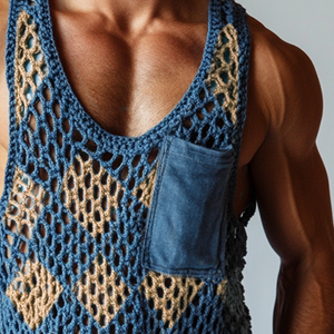 Men's Vintage Diamond Knit Crew Neck Tank Top