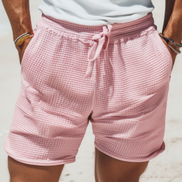 Men's Classic Casual Elastic Waist Waffle Beach Shorts