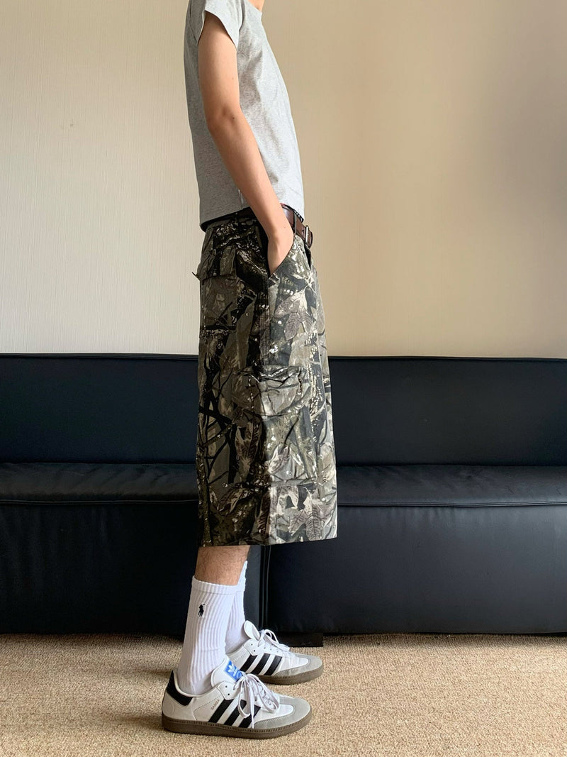 Retro Camouflage Fallen Leaves Cargo Jorts