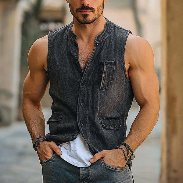 Chaleco vaquero vintage de botonadura sencilla para hombre