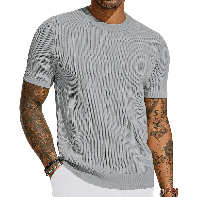Camiseta informal de punto holgado con cuello redondo y manga corta para hombre