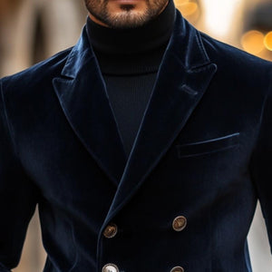 Blazer de terciopelo vintage elegante con solapa de pico y doble botonadura para hombre