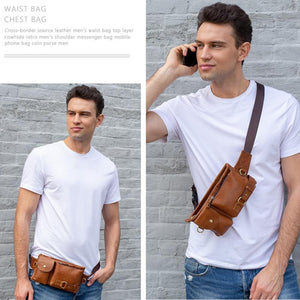 Riñonera y bolso de mensajero clásico de cuero genuino para hombre