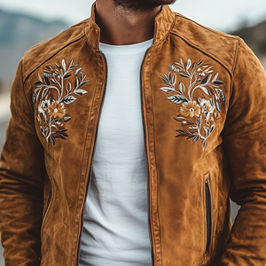 Klassische amerikanische Retro-Western-Wildlederjacke mit Stickerei für Herren
