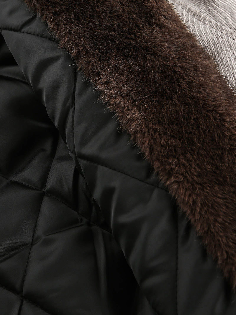 Fur Hooded Zip Up Quilted Jacket