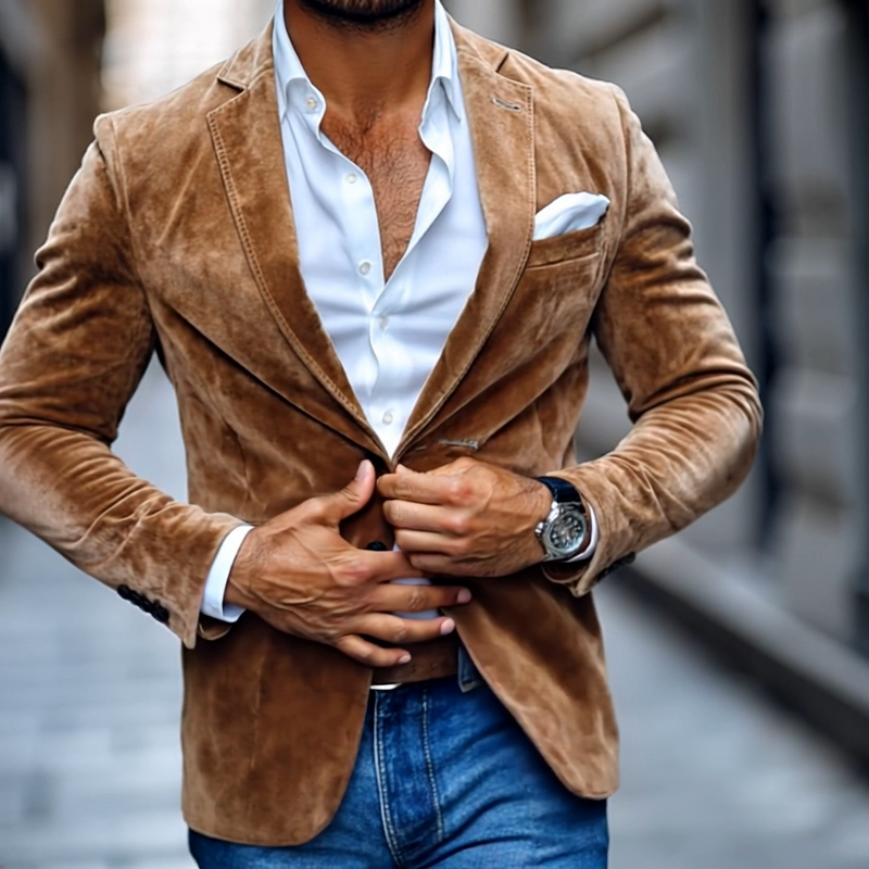 Men's Fashion Solid Suede Notch Lapel Two Buttons Casual Blazer