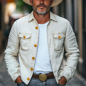 Men's Spring And Autumn Cotton And Linen Button Jacket