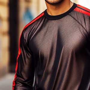 Camiseta deportiva e informal de manga larga con cuello redondo y rayas de malla y protector solar para hombre