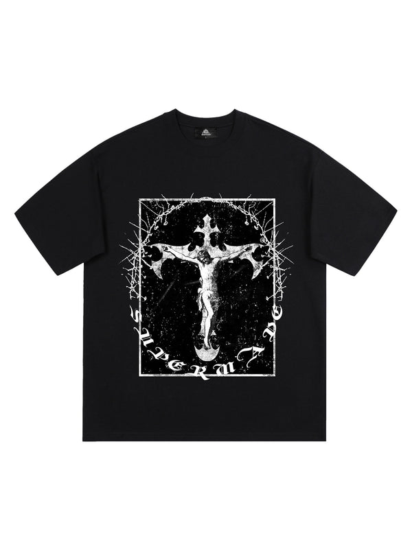 Retro Street Jesus Cross Print T-Shirt