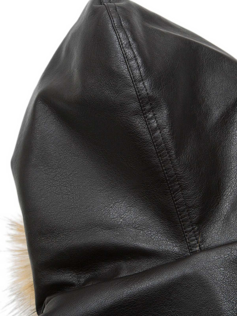 Rivet Pocket Fur Hooded Fleece Leather Jacket