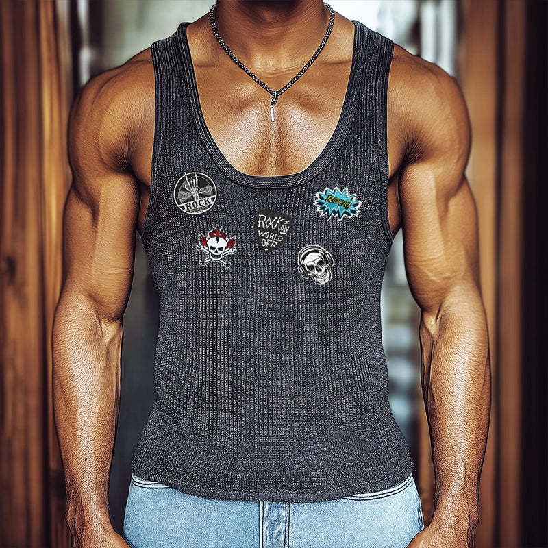 Camiseta de tirantes de punto estilo rock de tendencia retro para hombre