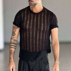 Men's Solid Color Round Neck Short Sleeve Knitted T-Shirt