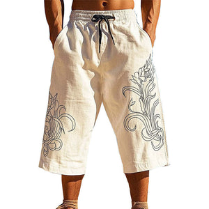 Pantalones casuales sencillos estampados de longitud media para hombre 