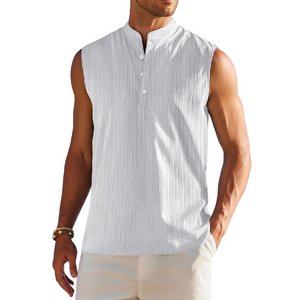 Men's Stand Collar Solid Color Sleeveless Tank Tops