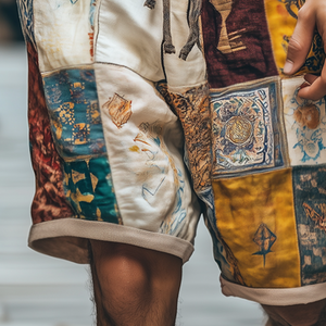 Men's Retro Geometric Print Linen Shorts