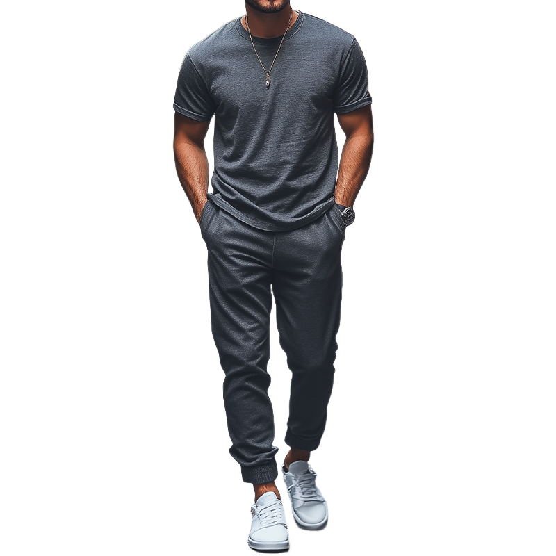 Men's Spring Fashion Casual Loose Bamboo Cotton Blended T-shirt Cambered Casual Pants Set