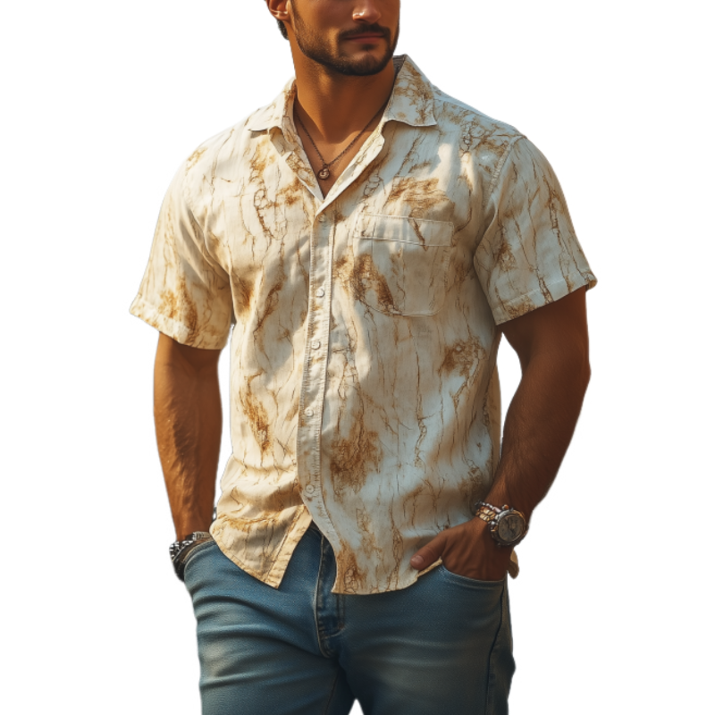 Men's American Retro Western Style Slim Fit Short Sleeve Shirt
