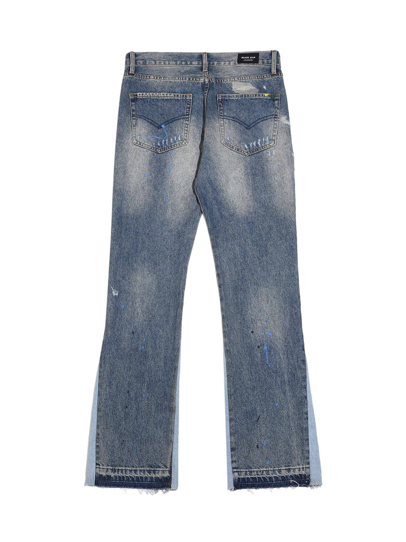 Splashing Ink Micro Horn Deconstruction Stitching Jeans