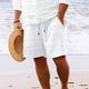 Men's Cotton And Linen Striped Beach Drawstring Shorts