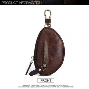 Cartera clásica de piel de vaca con cremallera para llaves de coche para hombre