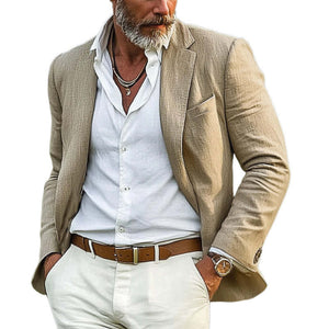 Men's Spring And Autumn Khaki Cotton And Linen Casual Blazer