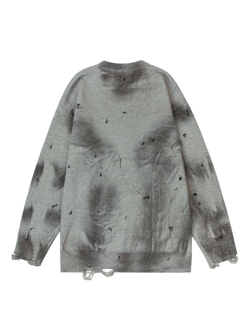 Dirty Brush Distressed Knitted Crew Neck Sweater