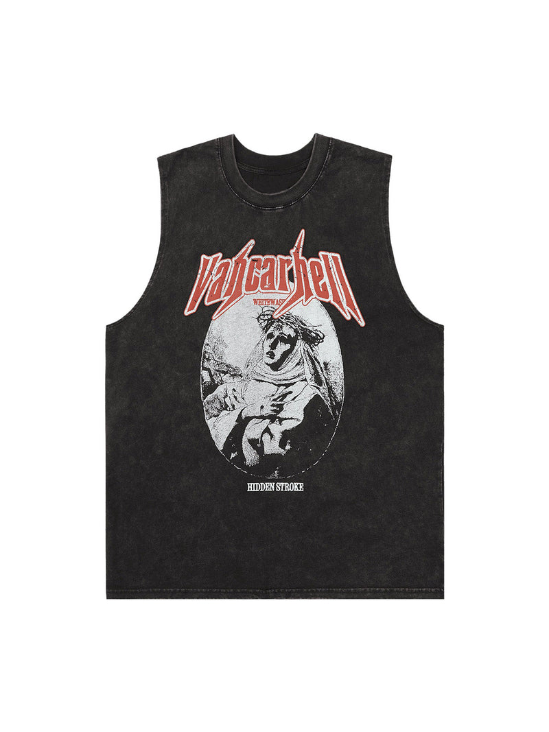 Retro Washed Character Thorns Street Rap Vest