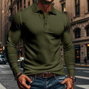 Camisa POLO informal de manga larga elástica para hombre