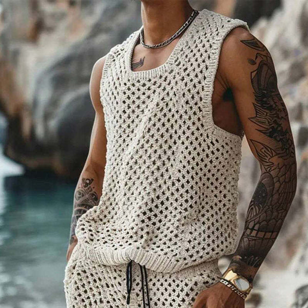 Zweiteiliges Urlaubsset aus Strickweste und Shorts für Herren