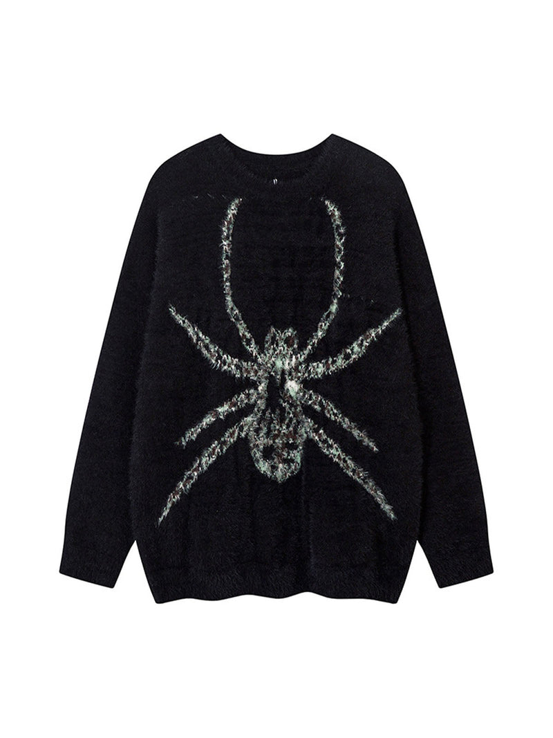 Spider Jacquard Knit Crew Neck Sweater