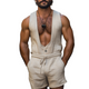 Mono corto de algodón y lino con escote en V profundo para hombre, moda de primavera y verano