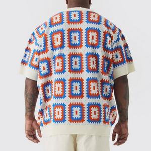 Camiseta de manga corta de punto con solapa y estampado de colores calados para hombre, informal, de verano, para vacaciones