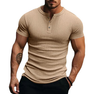 Camiseta Henley informal de manga corta de punto elástico para hombre