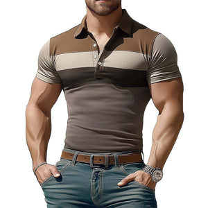 Camiseta de verano elástica con cuello polo y bloques de color para hombre