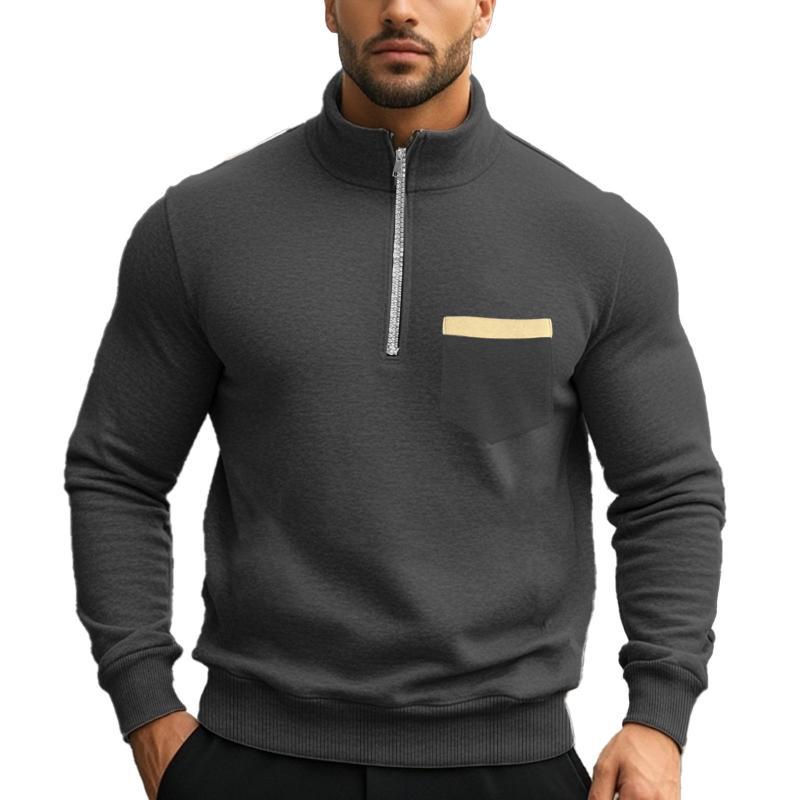 Men's Casual Zipper Stand Collar Solid Color Sweatshirt