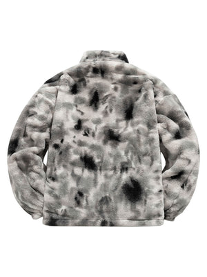 Chaqueta de piel de guepardo con cuello alto y efecto tie-dye 