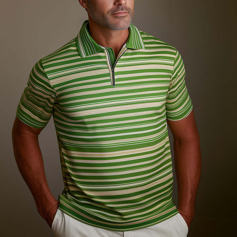 Men's Spring Fashion Retro Striped Print Short Sleeve POLO Shirt