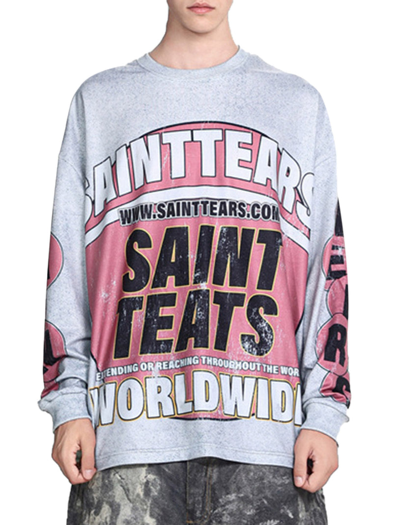 Washed Lettering Print Long Sleeve T-shirt