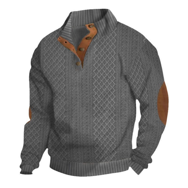 2024 SPRING AND AUTUMN MEN'S STAND UP COLLAR LONG SLEEVE CASUAL OUTDOOR HOODIE JACQUARD KNITTED SWEATER