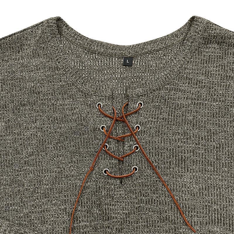Camiseta Henley de manga larga con cuello redondo y lazo para hombre
