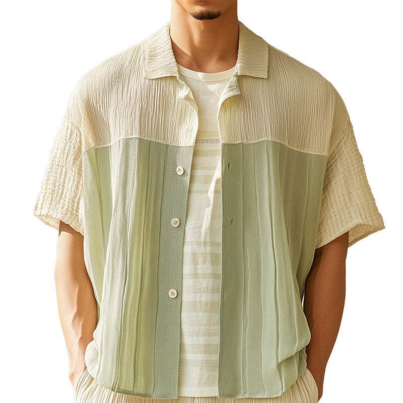 Camisa deportiva informal de manga corta con tejido texturizado para hombre, de primavera