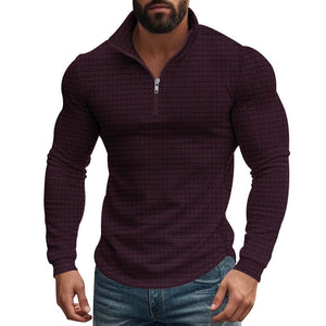 Camiseta de manga larga con cuello alto cuadrado pequeño y media cremallera para hombre