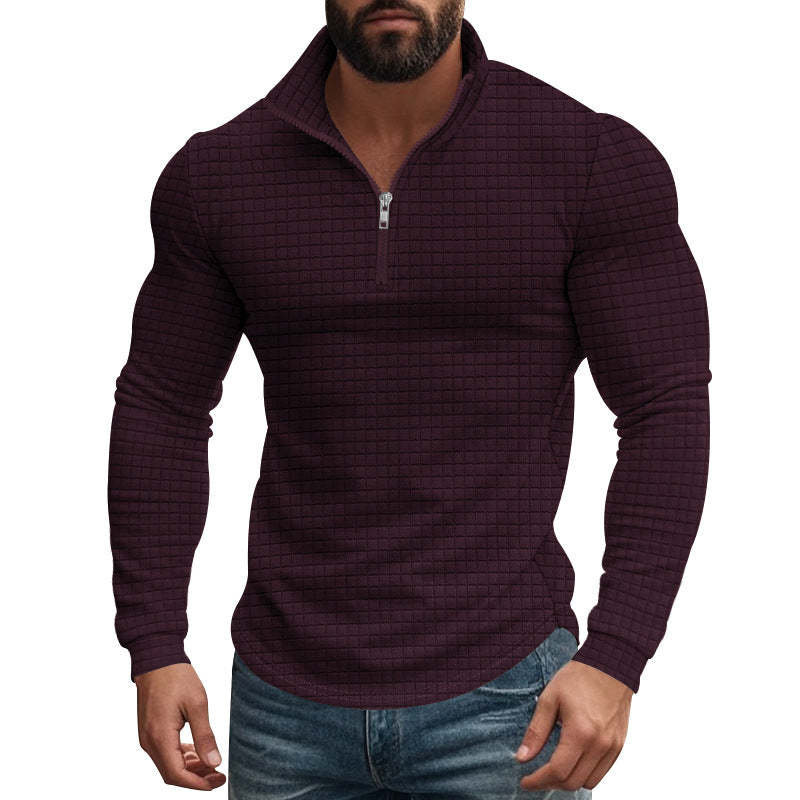 Men's Half-zip Small Square Stand Collar Long Sleeve T-shirt